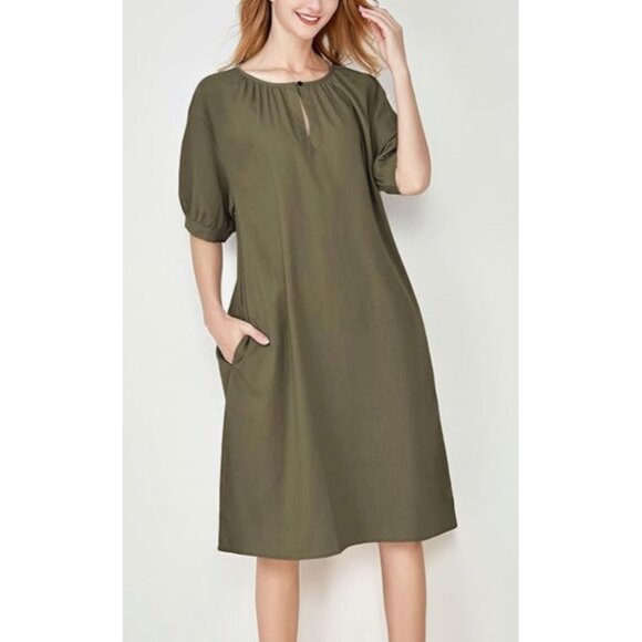 Mini bee Womens Olive Green Linen Blend Short Sleeve Tunic Top XXL Lagenlook - Picture 11 of 11